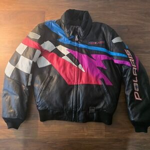 VINTAGE 80s/90s Polaris Leather Racing Jacket - Color Block Bomber Style-Medium